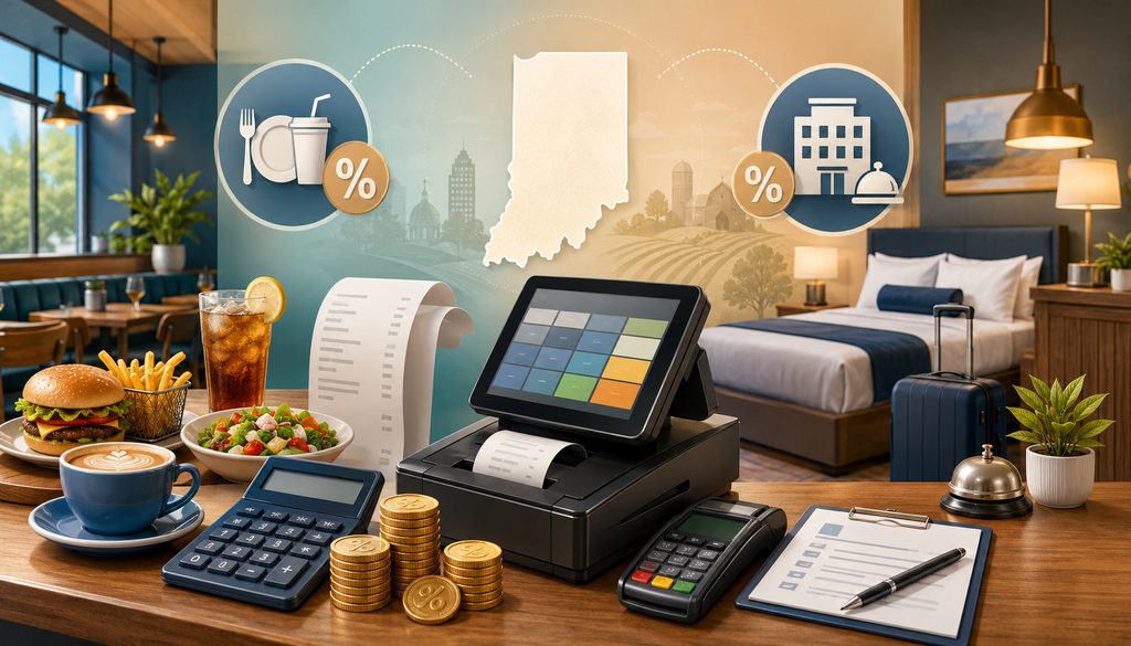 Indiana sales, food-and-beverage, and innkeeper’s tax POS illustration